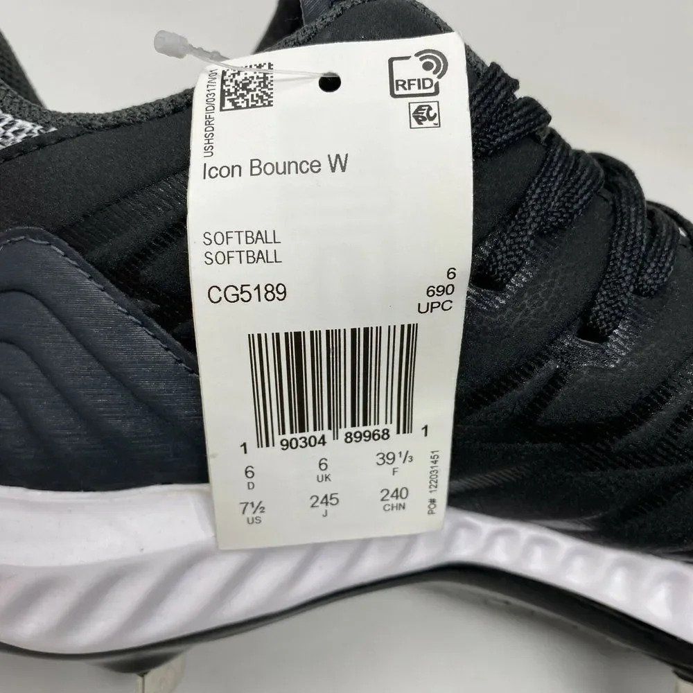 Adidas Icon Bounce Low Metal Softball Cleats Womens size 7.5 Black‎ white CG5189